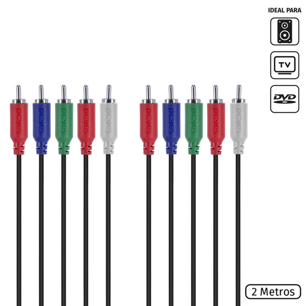 Cabo 5 Rca Macho Para 5 Rca Macho Video Componente 2 Metros -
