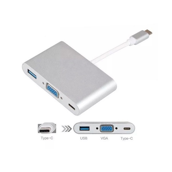 Cabo Adaptador 3 Em 1 Usb-c 3.1 Type-c Para Vga - Usb 3.0 Jc-