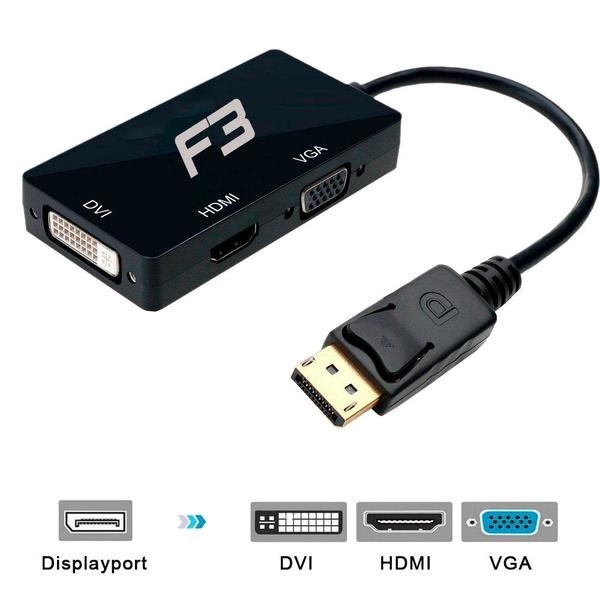 Cabo Adaptador Conversor Displayport Para Hdmi + Vga + Dvi 3