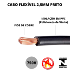 Cabo Antichama Flexivel Cobrecom 750v 2,5mmx1000m Bobina Preto