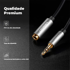 Cabo Áudio Auxiliar Ugreen 3.5mm Macho/fêmea 3 Metros Preto