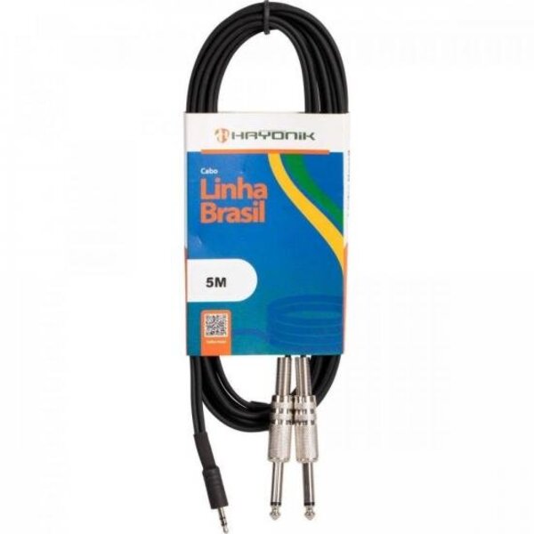 Cabo De Áudio Linha Brasil P2 Estéreo X 2 P10 Mono 5m Preto H
