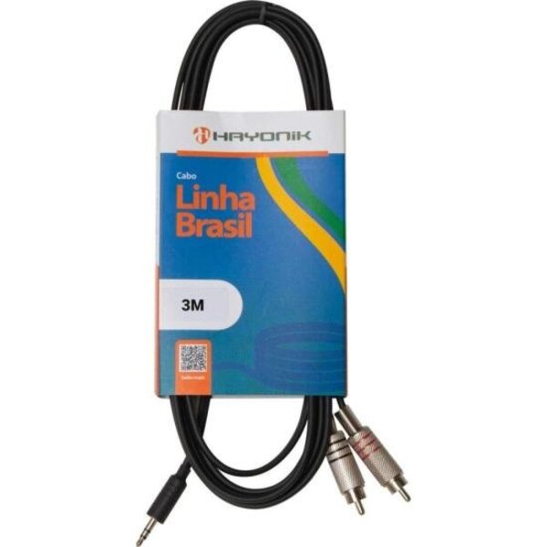 Cabo De Áudio Linha Brasil P2 Estéreo X 2 Rca 3m Preto Hayonik