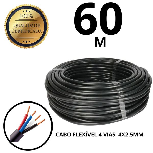 Cabo De Cobre Pp Extensor 4x2,50mm Com 60 Metros