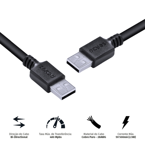 Cabo De Dados Usb A 2.0 Macho Para Usb A 2.0 Macho 28awg Puro