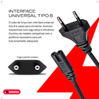 Cabo De Força Energia Bipolar Tipo 8 Rádio Tv Impressora Ps4