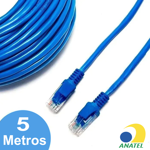 Cabo De Rede Azul 5 Metros Crimpado Rj45 Cat5e Lan Internet