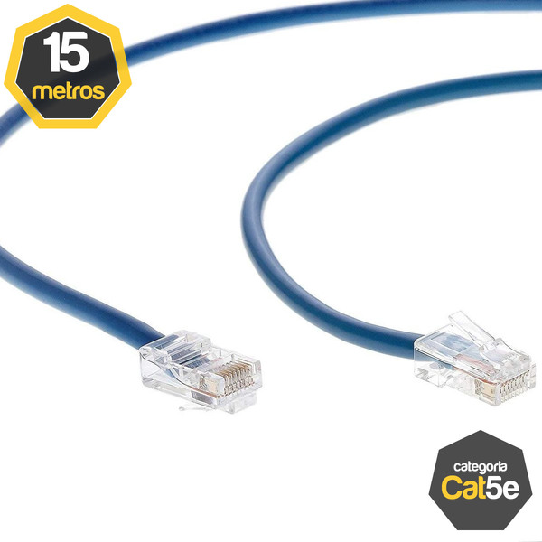 Cabo De Rede Cat5e Azul Montado 15 Metros