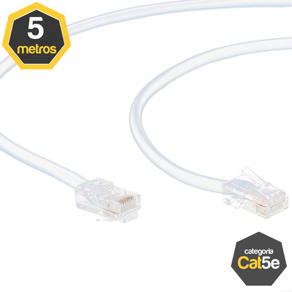Cabo De Rede Cat5e Branco Montado 5 Metros