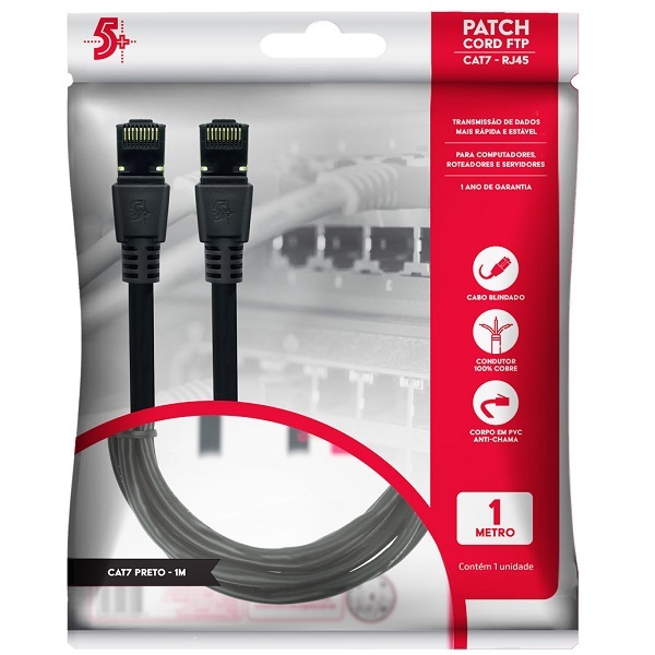Cabo De Rede Cat7 Patch Cord Ftp 600 Mhz / 10 Gbps 1m Preto