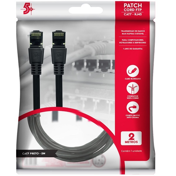 Cabo De Rede Cat7 Patch Cord Ftp 600 Mhz / 10 Gbps 2m Preto