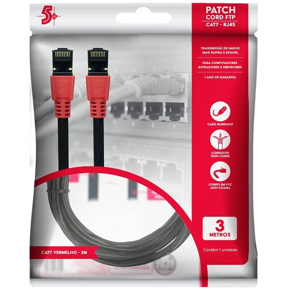Cabo De Rede Cat7 Patch Cord Ftp 600 Mhz / 10 Gbps 3m Vermelho