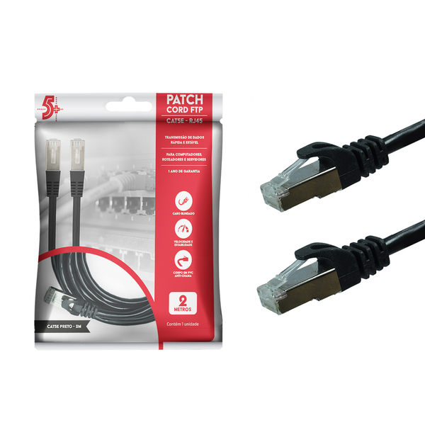 Cabo De Rede Patch Cord Cat5e Ftp 2 Metros Preto Blindado