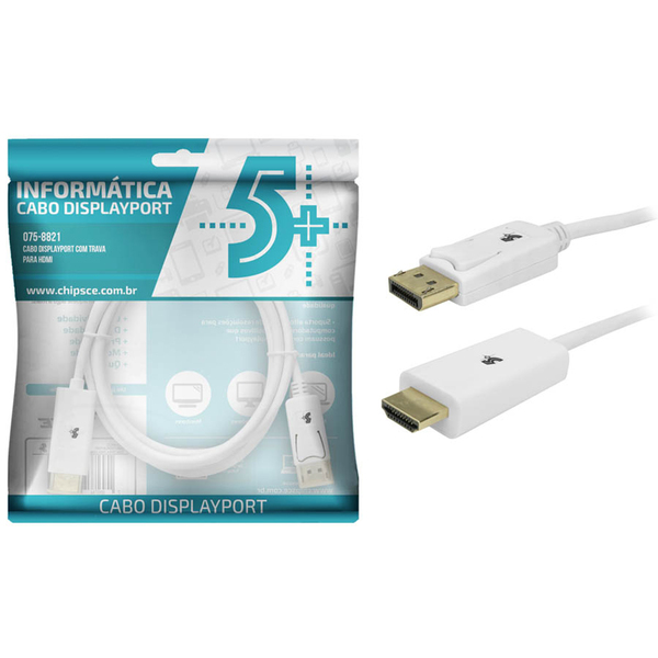 Cabo Displayport 1.2 - Displayport + Hdmi Branco 2m C/ Trava