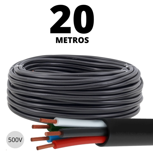 Cabo Eletrico Pp 5 Vias 5x1,5mm Flexível De 20 Metros Preto