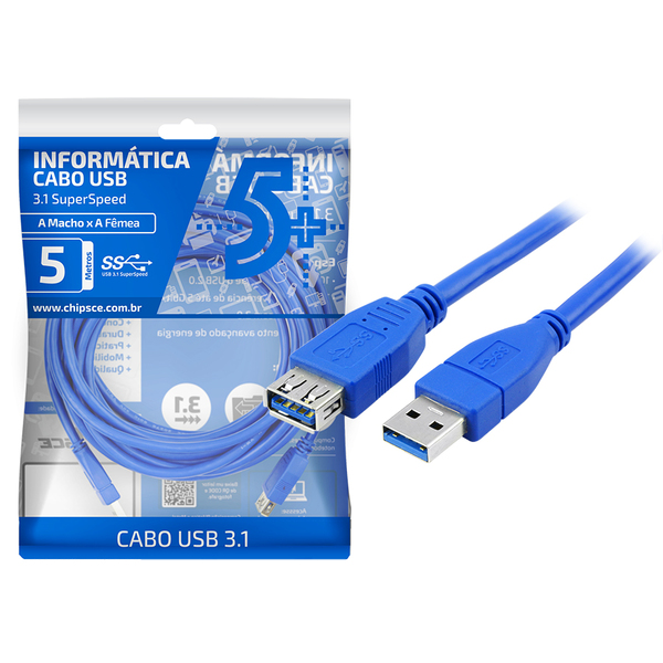 Cabo Extensor Usb 3.1 / 3.0 5m Macho X Fêmea 5gbits 5 Metros