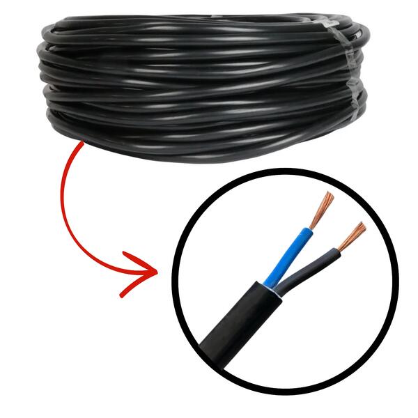 Cabo Fio Pp Bipolar Preto  2x1,50mm Rolo Com 80 Metros