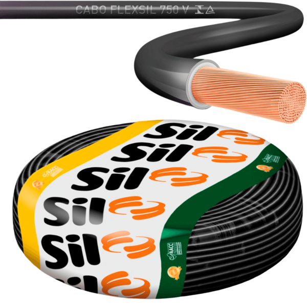 Cabo Flex 750v 6 00mm Preto 100mts  Sil Cabo Flex 750v 6 00mm