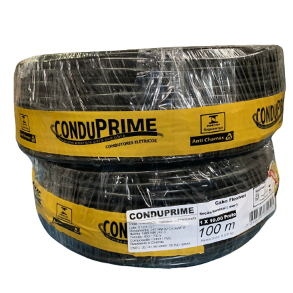 Cabo Flexivel 10mm Rolo 25 Metros 100% Cobre Conduprime Preto