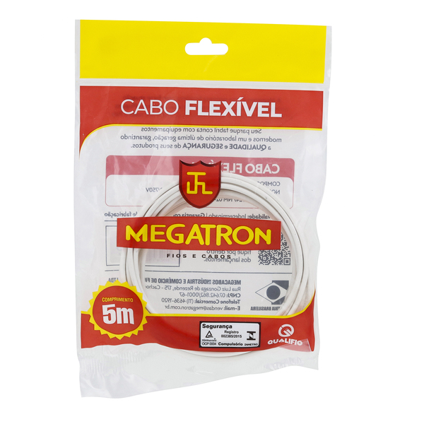 Cabo Flexível 2,50mm 5m Branco 750V Megatron