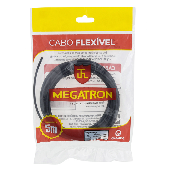 Cabo Flexível 2,5mm 5Metros Preto Megatron