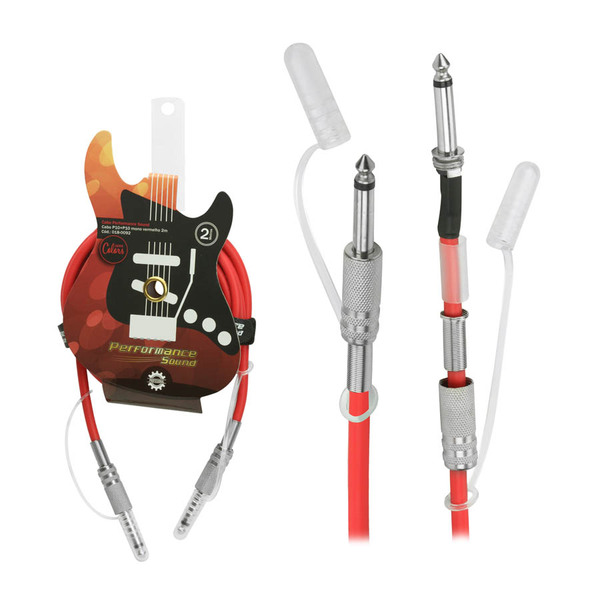 Cabo Guitarra Violão Baixo P10 X P10 Mono Vermelho 2 Metros
