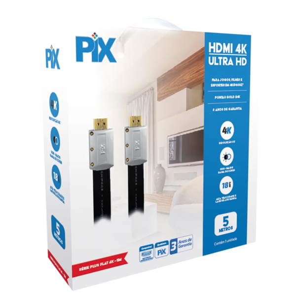 Cabo Hdmi 2.0 - 4k Hdr 19p 5m - Flat Desmontavel
