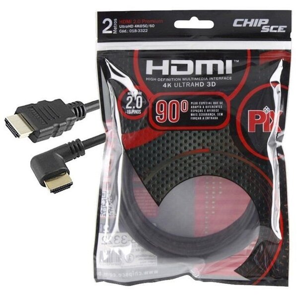 Cabo HDMI 2 metros 90 graus 2.0 polybag 018-3322