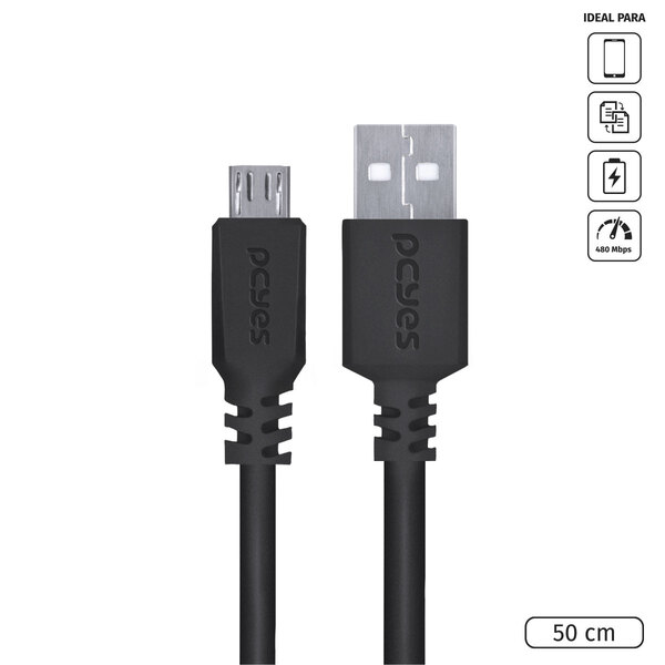 Cabo Micro Usb Para Usb A 2.0 Para Celular 50cm Preto - Pmuap