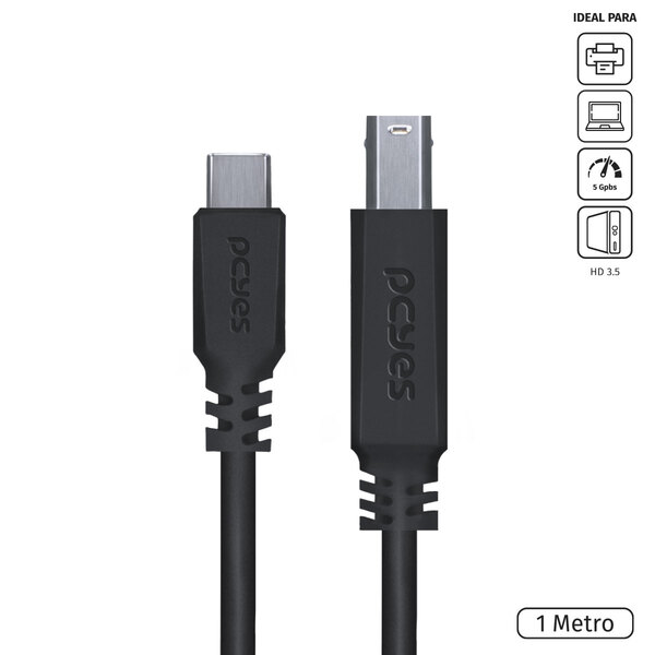 Cabo Para Impressora Usb Tipo C Para Usb B 3.0 1 Metro Preto