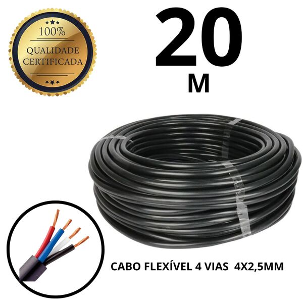 Cabo Pp Multiuso Eletrico 4x2,50mm 4 Vias De 20 Metros