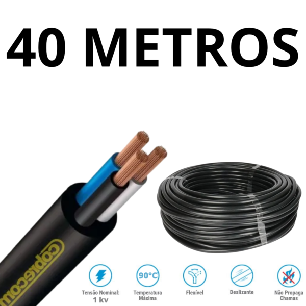 Cabo Pp Tripolar Para Poço Artesiano 3x4,00mm 40 Metros