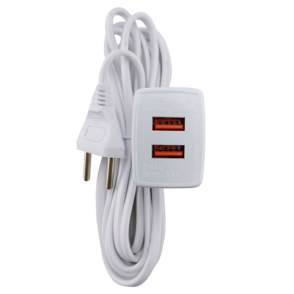 Cabo Prolongador com Tomada USB Duplo A 3M Branco Force Line
