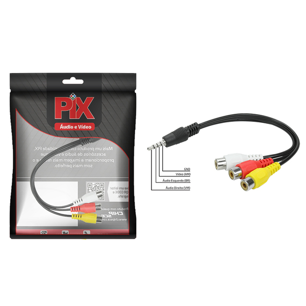 Cabo Rca Av P3 Estéreo + 3 Rca Fêmea Chipsce 16cm - Premium