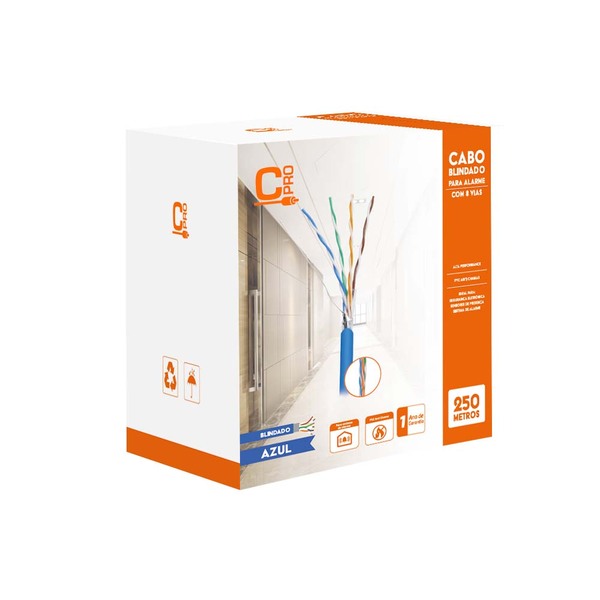 Cabo Rede Alarme Cftv 8 Vias Ftp Blindado -rolo Caixa - Azul