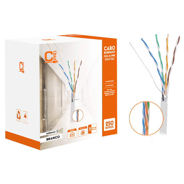Cabo Rede Alarme Cftv 8 Vias Ftp Blindado - Rolo Caixa Branco