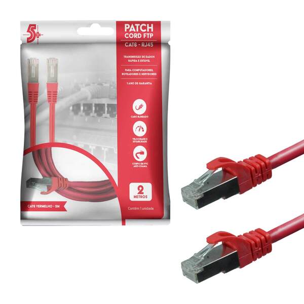 Cabo Rede Blindado 2m Ethernet Rj45 Cat6 Vermelho 2 Metros