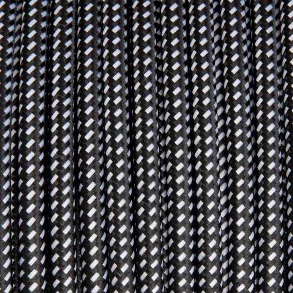 Cabo Revestido Tecido Algodão 2 M 3d Preto Detalhes Branco