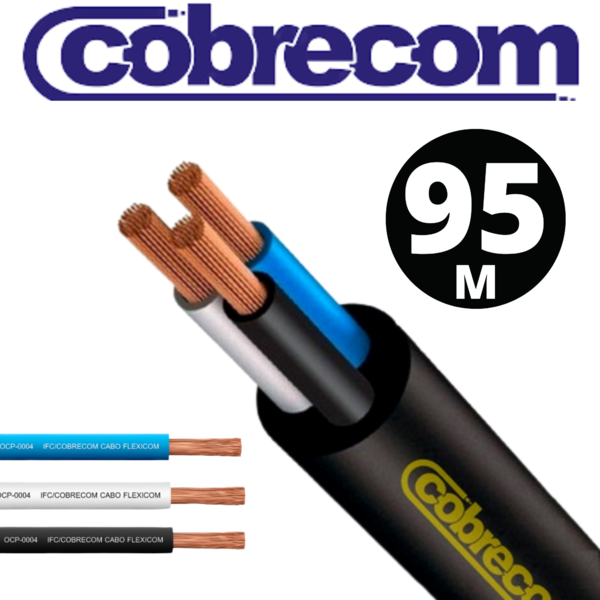 Cabo Tripolar Pp Capa Dupla Preto  3x4,00mm De 95 Metros