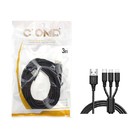 Cabo USB 3x1 Micro Tipo-C 8P 3metros Preto Dualcomp