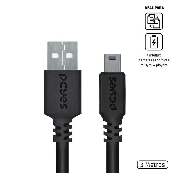 Cabo Usb A 2.0 Macho Para Mini Usb B Macho 28awg Puro Cobre 3
