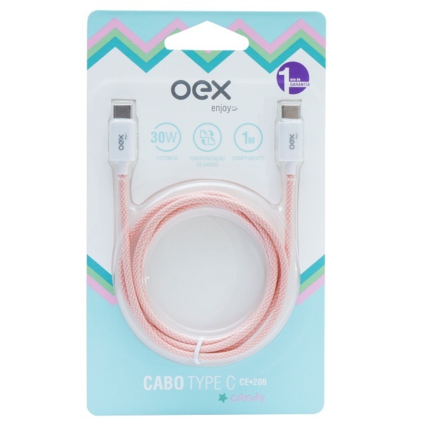Cabo Usb-c X Usb-c Candy 1m 30w Oex Ce206 Rosa