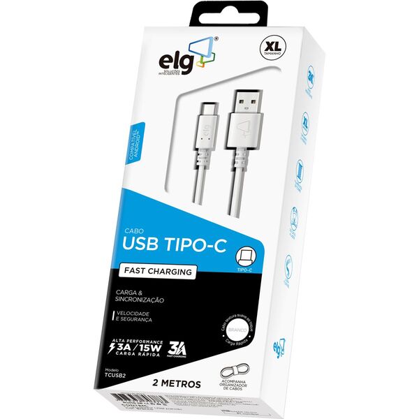 Cabo Usb Tipo C 2.0 Ate 15w/3a 2m.branc