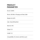 Cabo Usb Usams Usb A Pra Micro Usb Máx. 2a 1 M Vermelho