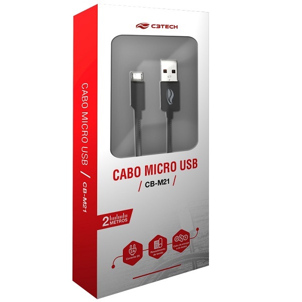 Cabo Usb X Micro Usb 2m 2a Cb-m21bk Preto C3 Tech
