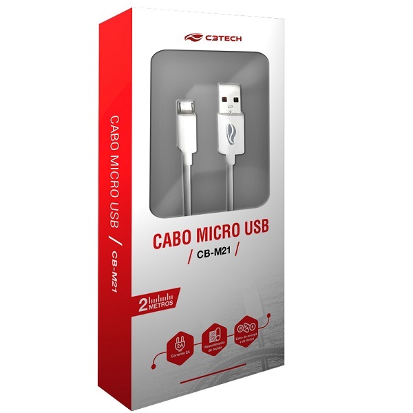 Cabo Usb X Micro Usb 2m 2a Cb-m21wh Branco C3 Tech