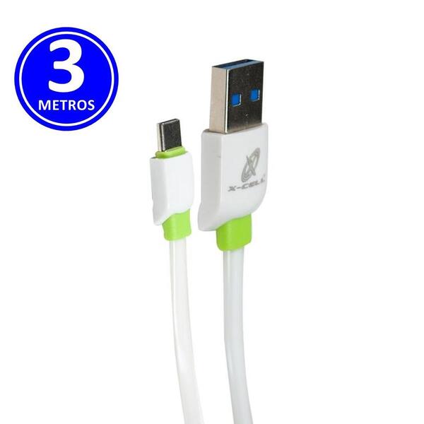 Cabo Usb X Tipo C Flat 3.0 3m Branco X-cell