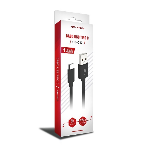 Cabo Usb X Usb-c 1m 3a Cb-c10bk Preto C3 Tech
