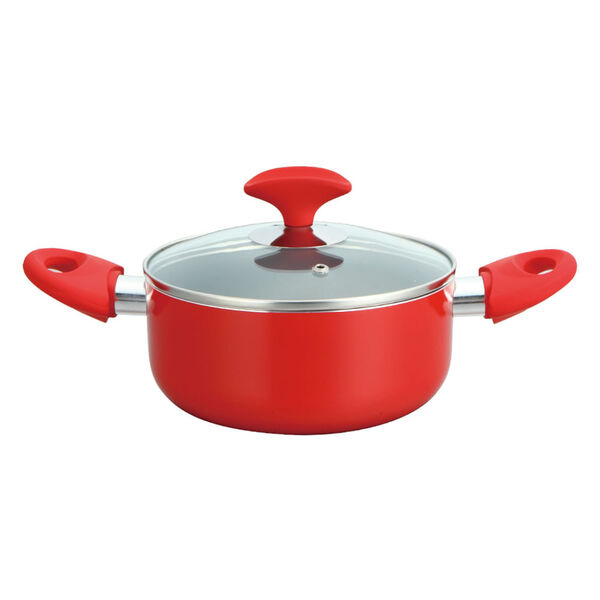 Caçarola 18cm Cerâmica Com Tampa Vidro Casa Do Chef Vermelha