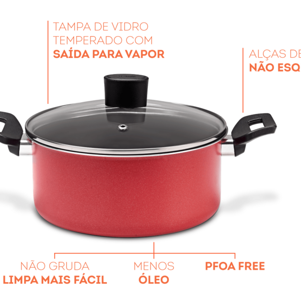 Caçarola   Tampa Garlic Ø 20 X 9 2 5l 20 X 9 2 5l Vermelho Br